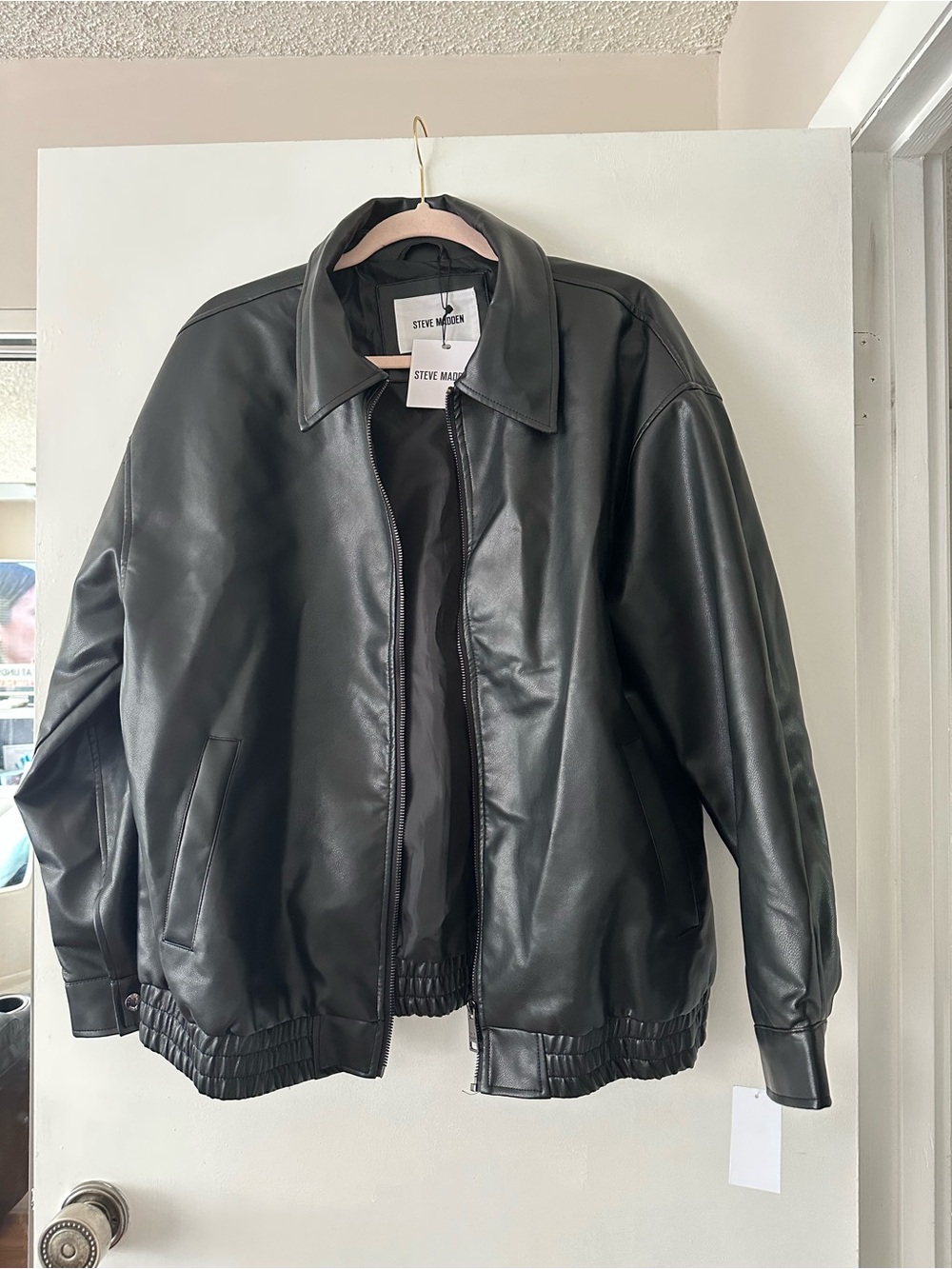 Steve Madden Black Faux Leather Bomber Jacket NWT Size